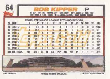 1992 Topps - Gold #64 Bob Kipper Back