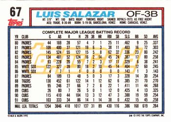 1992 Topps - Gold #67 Luis Salazar Back