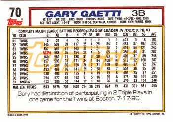 1992 Topps - Gold #70 Gary Gaetti Back