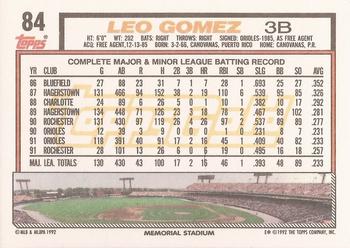 1992 Topps - Gold #84 Leo Gomez Back