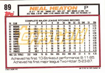 1992 Topps - Gold #89 Neal Heaton Back
