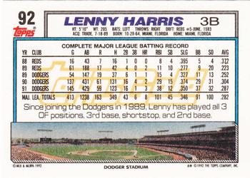1992 Topps - Gold #92 Lenny Harris Back