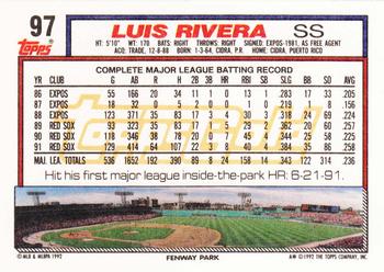 1992 Topps - Gold #97 Luis Rivera Back