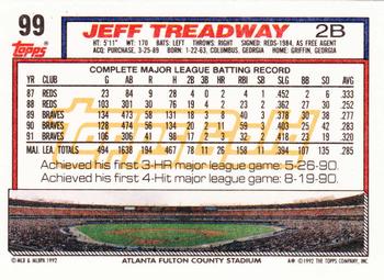 1992 Topps - Gold #99 Jeff Treadway Back