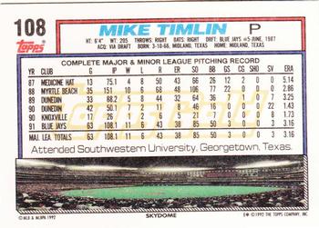 1992 Topps - Gold #108 Mike Timlin Back