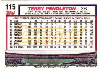 1992 Topps - Gold #115 Terry Pendleton Back