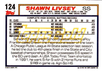 1992 Topps - Gold #124 Shawn Livsey Back