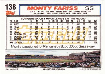 1992 Topps - Gold #138 Monty Fariss Back