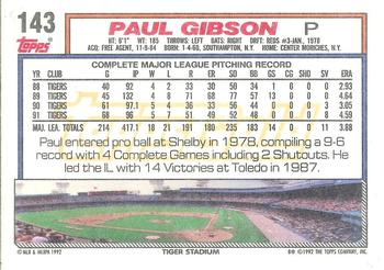 1992 Topps - Gold #143 Paul Gibson Back
