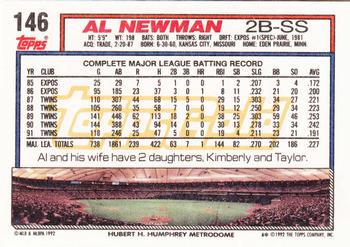 1992 Topps - Gold #146 Al Newman Back