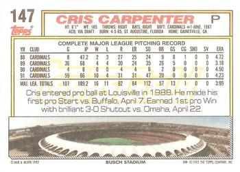 1992 Topps - Gold #147 Cris Carpenter Back