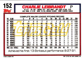 1992 Topps - Gold #152 Charlie Leibrandt Back