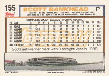 1992 Topps - Gold #155 Scott Bankhead Back