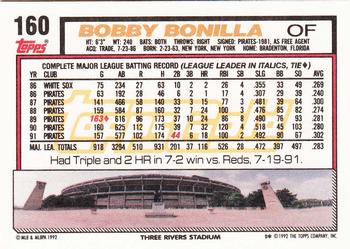 1992 Topps - Gold #160 Bobby Bonilla Back