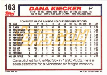 1992 Topps - Gold #163 Dana Kiecker Back