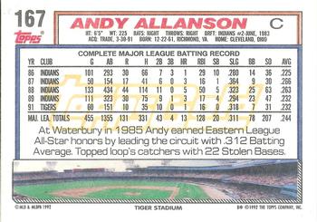 1992 Topps - Gold #167 Andy Allanson Back