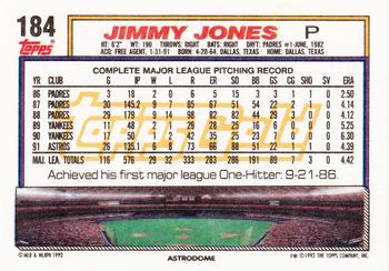 1992 Topps - Gold #184 Jimmy Jones Back