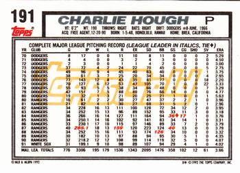 1992 Topps - Gold #191 Charlie Hough Back