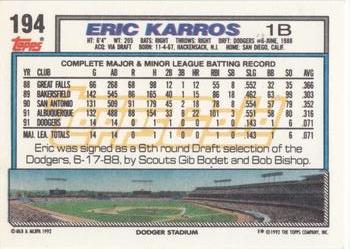 1992 Topps - Gold #194 Eric Karros Back