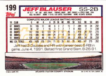 1992 Topps - Gold #199 Jeff Blauser Back