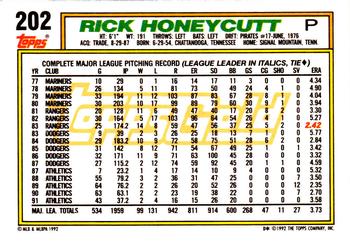1992 Topps - Gold #202 Rick Honeycutt Back