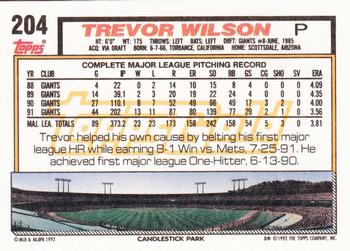 1992 Topps - Gold #204 Trevor Wilson Back