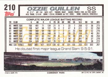 1992 Topps - Gold #210 Ozzie Guillen Back