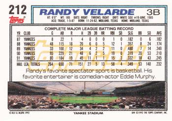 1992 Topps - Gold #212 Randy Velarde Back