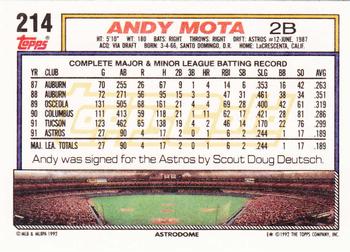 1992 Topps - Gold #214 Andy Mota Back