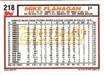 1992 Topps - Gold #218 Mike Flanagan Back