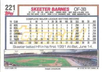 1992 Topps - Gold #221 Skeeter Barnes Back