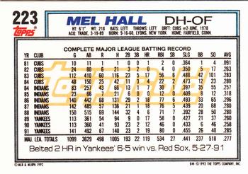 1992 Topps - Gold #223 Mel Hall Back