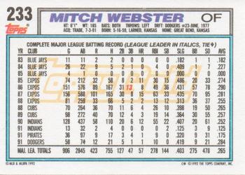 1992 Topps - Gold #233 Mitch Webster Back