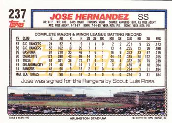 1992 Topps - Gold #237 Jose Hernandez Back