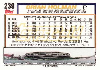1992 Topps - Gold #239 Brian Holman Back