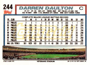 1992 Topps - Gold #244 Darren Daulton Back