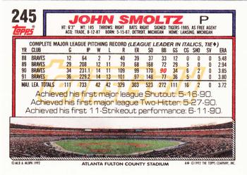 1992 Topps - Gold #245 John Smoltz Back