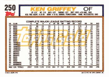 1992 Topps - Gold #250 Ken Griffey Back