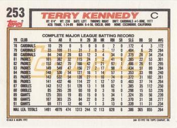 1992 Topps - Gold #253 Terry Kennedy Back
