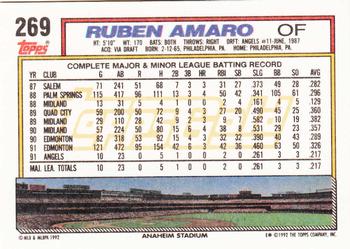 1992 Topps - Gold #269 Ruben Amaro Back