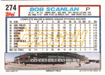 1992 Topps - Gold #274 Bob Scanlan Back