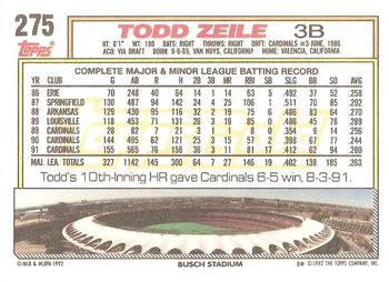 1992 Topps - Gold #275 Todd Zeile Back