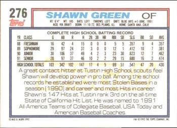 1992 Topps - Gold #276 Shawn Green Back