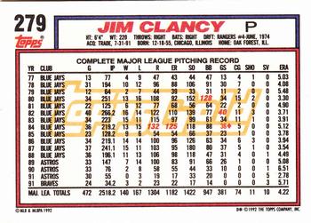 1992 Topps - Gold #279 Jim Clancy Back
