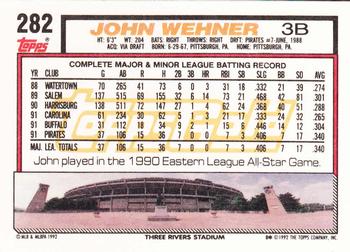 1992 Topps - Gold #282 John Wehner Back