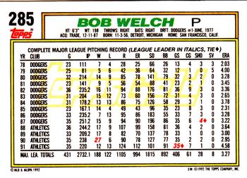1992 Topps - Gold #285 Bob Welch Back