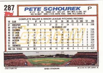 1992 Topps - Gold #287 Pete Schourek Back