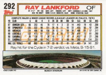 1992 Topps - Gold #292 Ray Lankford Back