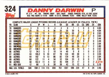 1992 Topps - Gold #324 Danny Darwin Back