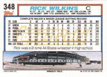 1992 Topps - Gold #348 Rick Wilkins Back